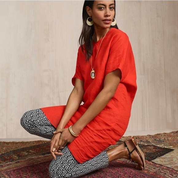Chico's Linen Tunic Dress 1 8-10 Bright Orange V-Neck - Picture 9 of 9